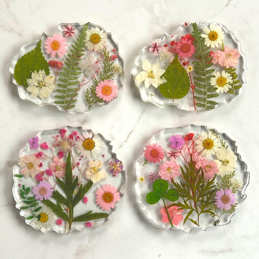 🌼Handmade Pressed Flower Geode Coasters